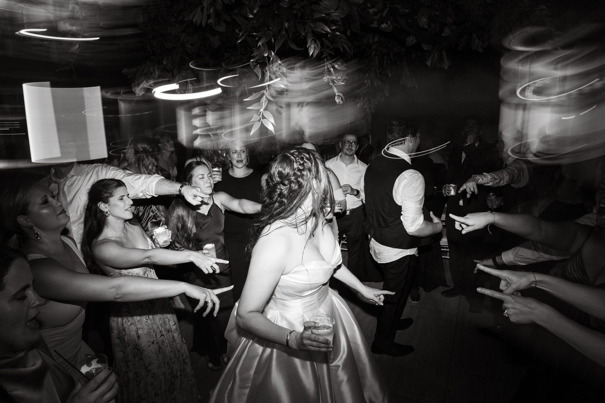 Black and white dance floor light trails