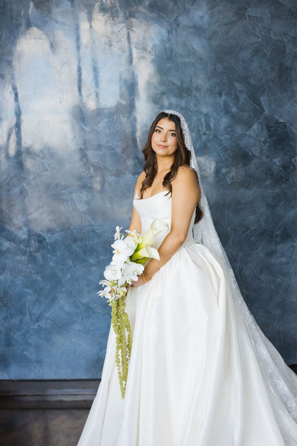 Bride satin ballgown mantilla veil