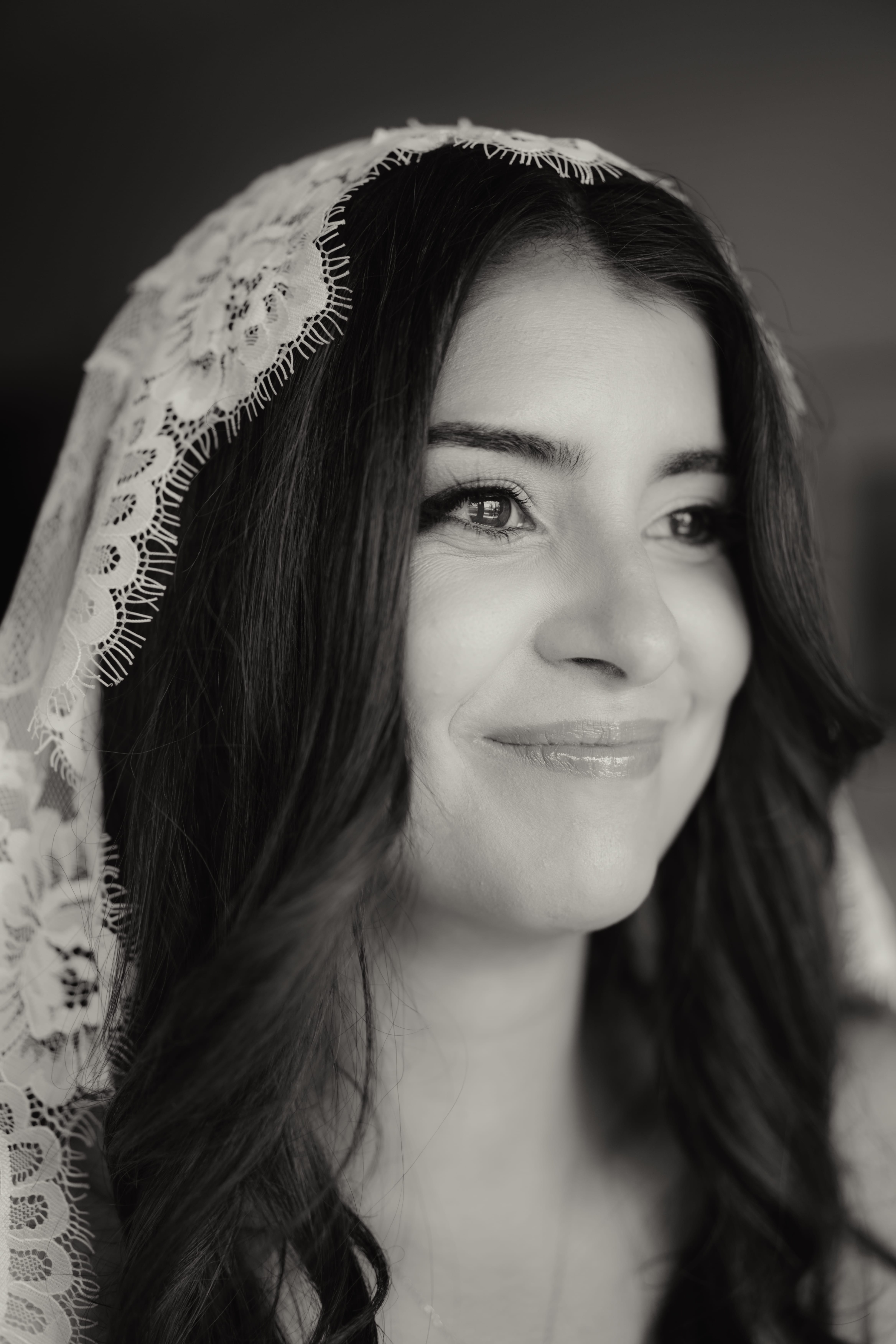 Black and white mantilla veil portrait
