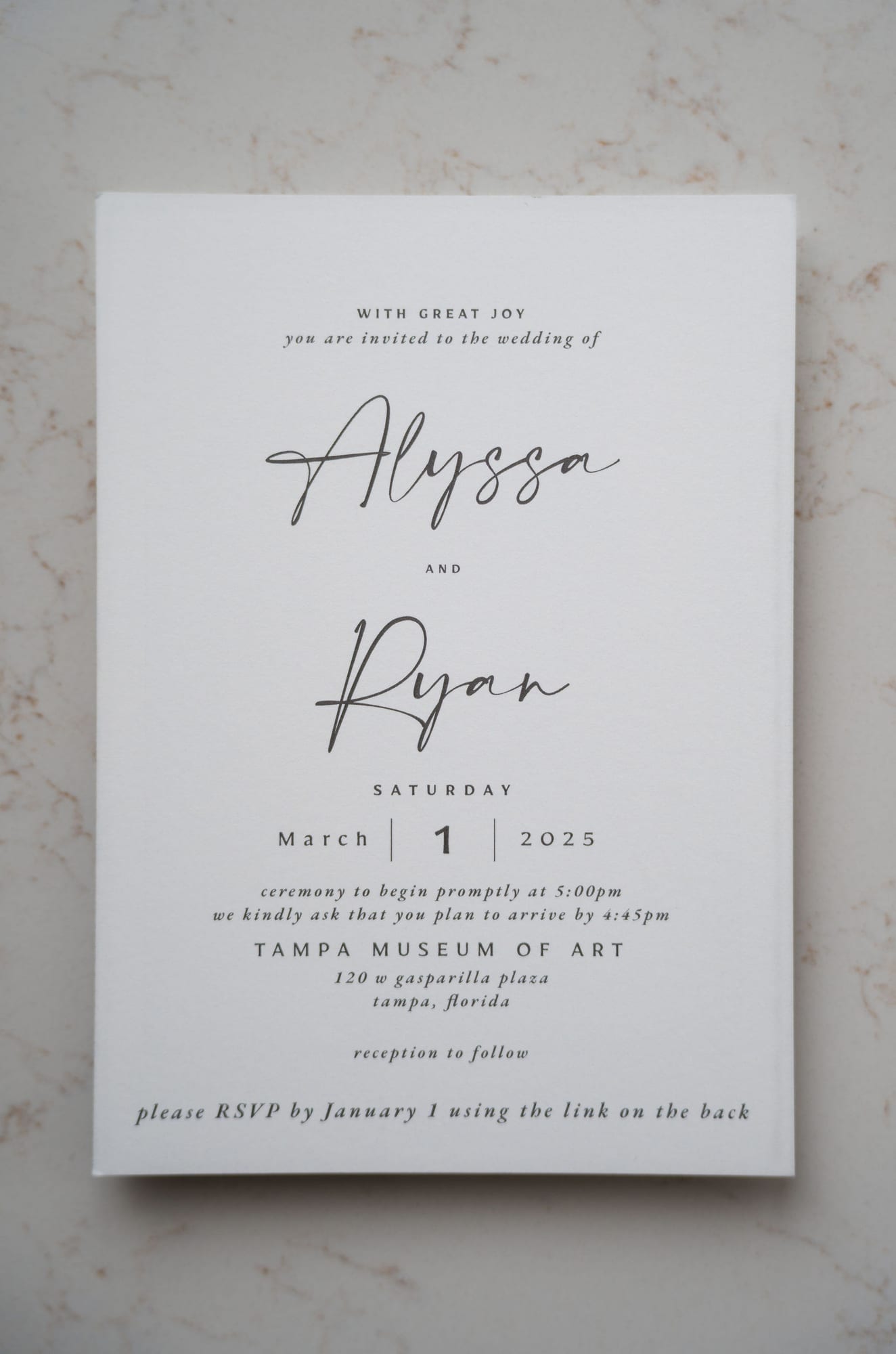 Wedding invitation suite from a Tampa Museum of Art wedding